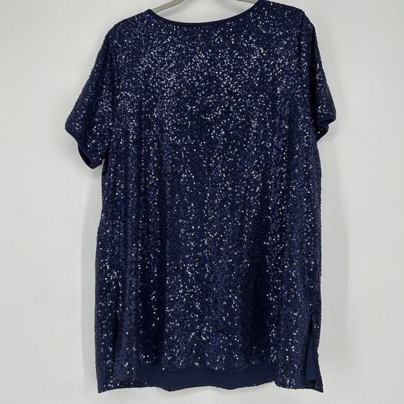 Roamans Blue Sequins Top Blouse Short Sleeve Stretch Scoop Neck Size 22W - Picture 5 of 9